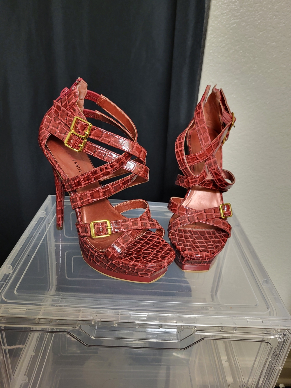 Women’s Strappy High Heel Sandals in Red Croc